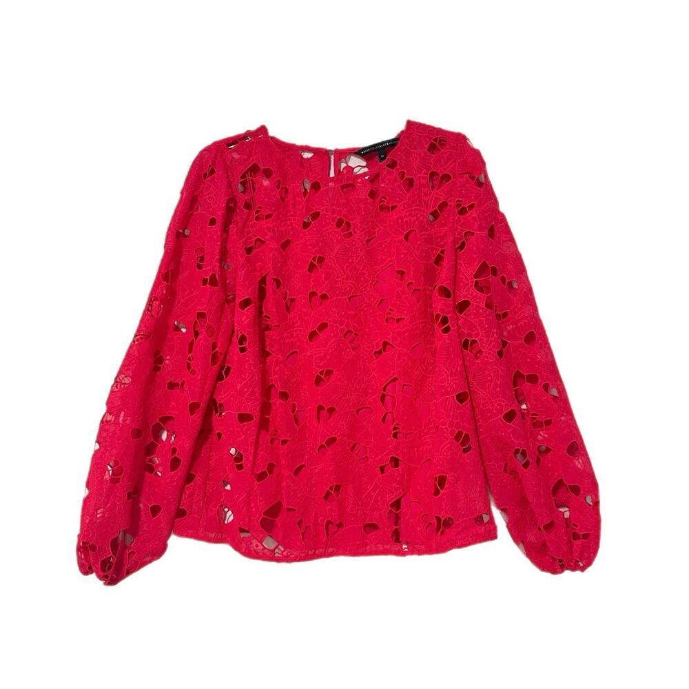 White House Black Market Embroidery Butterfly Top 10 Lace Pink Ballon Sleeve